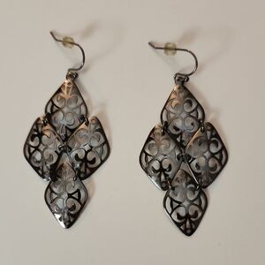 Damask Pewter Toned Filigree Earrings